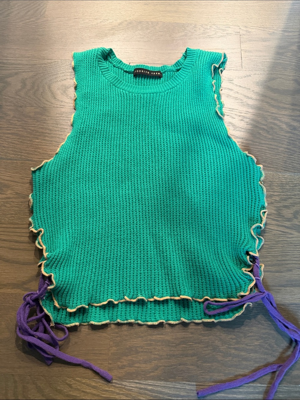 Green Knit Sleeveless Top with Lace Up Sides